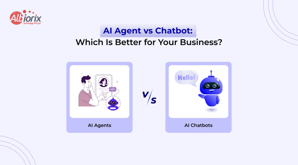 AI Agent vs AI Chatbots Graphic comparing AI Agents and AI Chatbots with the headline 'Which Is Better for Your Business?'